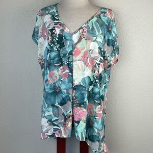 EUC Unbranded Womens Floral Short Sleeve Top Size L